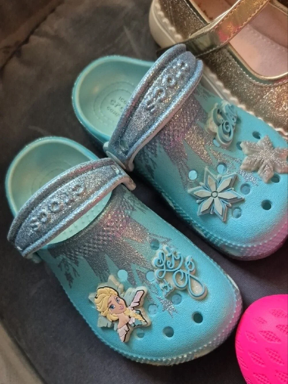 Bundle of Size 8 toddler girls -- SIX (6) pairs of shoes - CROCS, MARY JANES
